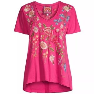 NWT Johnny Was embroidered Catalina T-shirt, XXS in Rose Violet